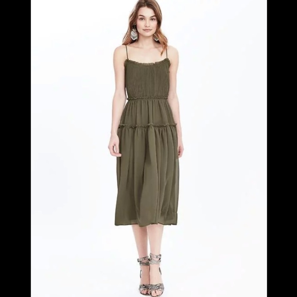 Banana Republic Olive Tiered Midi Dress